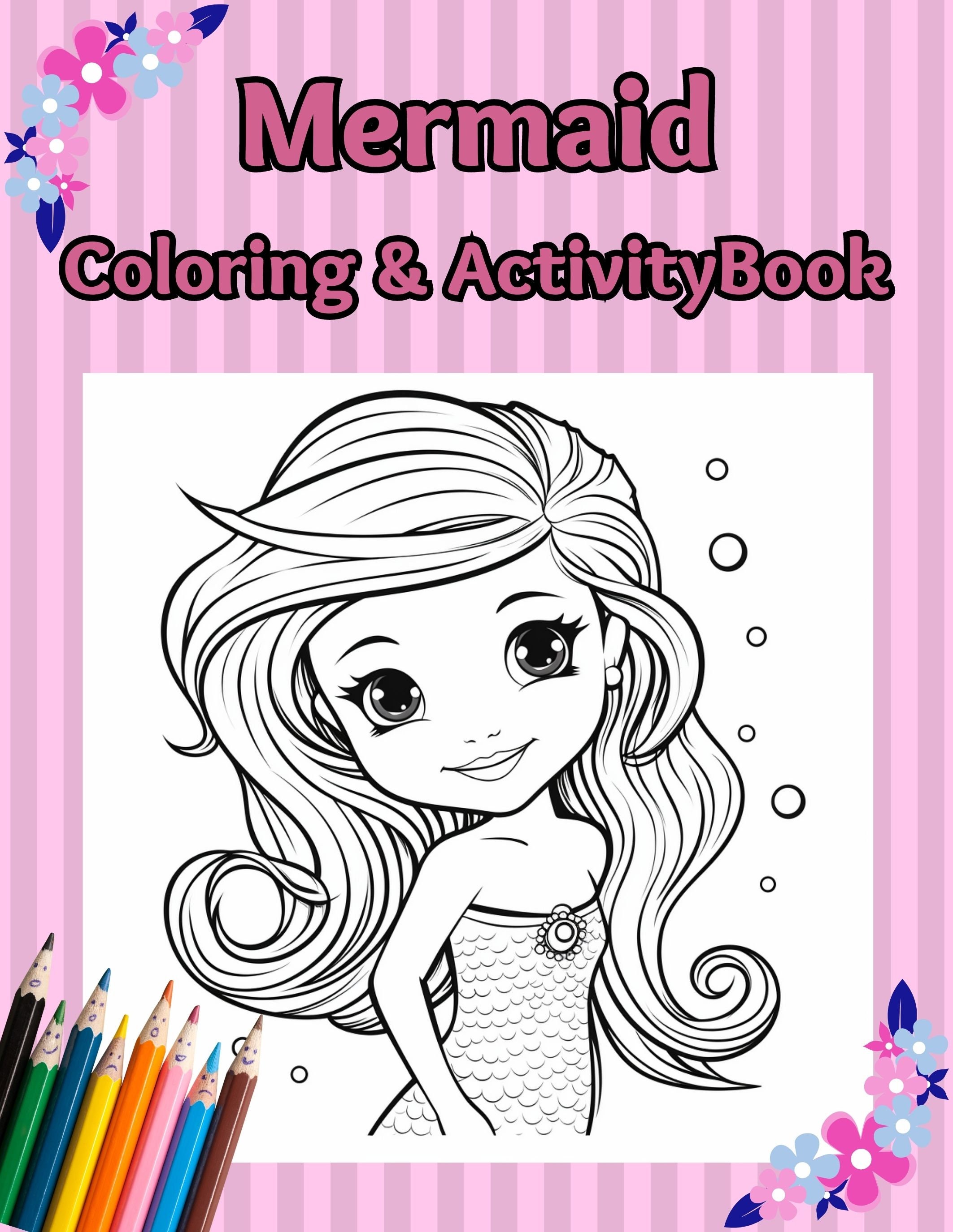 Mermaid Coloring and Activity Sheets, preschool edition, 20 pages, digital  download, coloring sheets, maze, word search and tracing