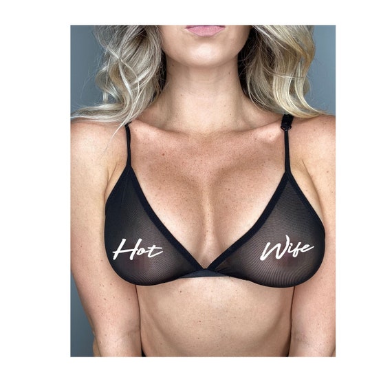 HOT WIFE Black Sheer Bra Boob Mesh Cover Micro Top Hot Wife