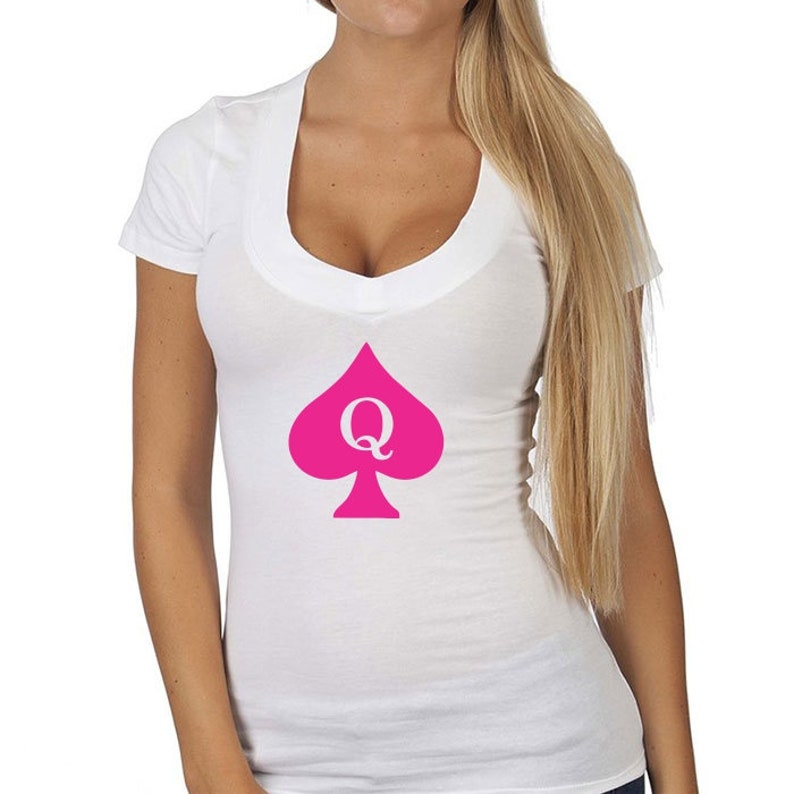 QUEEN OF SPADES V Neck T Shirt Tee Womens Jrs Sexy Cleavage Etsy
