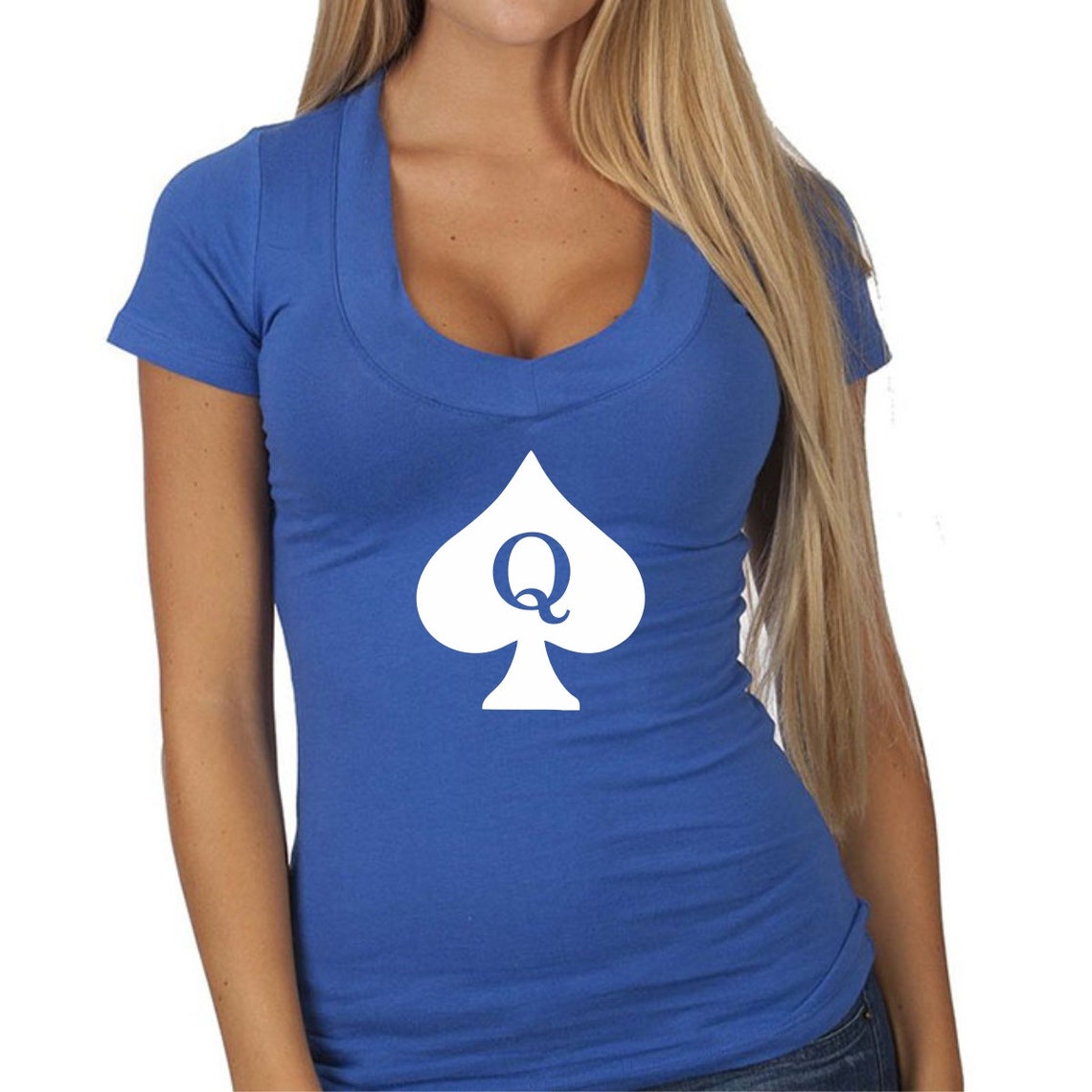 QUEEN OF SPADES V Neck T Shirt Tee Womens Jrs Sexy Cleavage Etsy