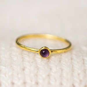 Amethyst Ring Gold February Birthstone Ring Dainty Stacking Ring Gift for Her Minimalist Thin Gold Ring for Mom handmade gold amethyst ring