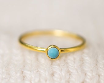 Turquoise Gold Ring March Birthstone Dainty Gemstone Stacking Ring Tiny Gold Ring for Her Mothers Ring Minimalist Jewelry Gift for her