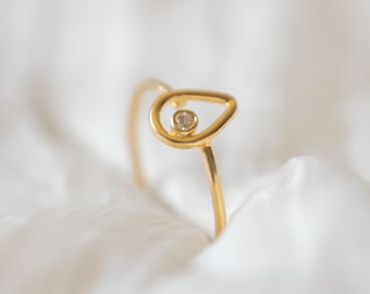 Gouden traandraadring, 14k massief gouden verlovingsring, natuurlijke diamanten gouden ring, gouden geometrische ring, Moederdagcadeau, gouden peerring