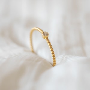 Tiny Diamond Twisted Ring, 14k Solid Gold Minimal Engagement Ring, Statement Ring, Minimalist Promise Ring, Mothers day gift, Ring for women