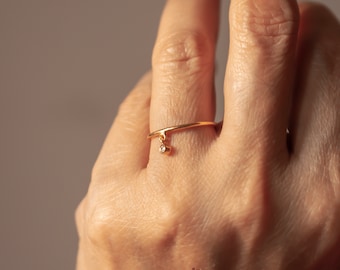 Cute CZ Charm Ring, Gold Minimal Engagement Ring, Smooth Sterling Silver ring, Promise Ring, Mothers day gift, Ring for women