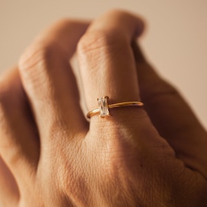 Handmade Silver Baguette Ring, Rectangle Ring, Prong Set Ring, Sterling Silver Engagement Ring, Baguette Cut Ring, Gift for Her, Dainty Ring