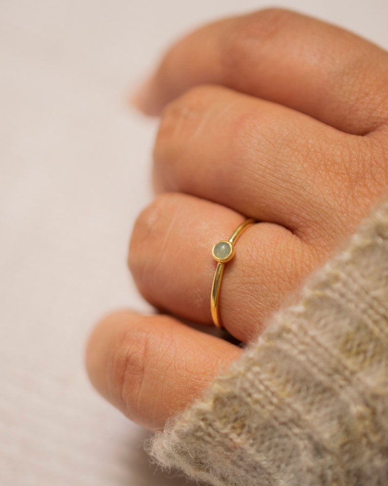 Handmade August Birthstone Ring Petite Green Aventurine Ring in Gold Dainty Birthstone Ring for Mom August Birthstone Jewelry Gift for Mom