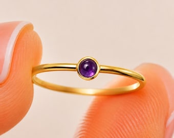 Amethyst Ring 9k Solid Gold Februar Birthstone Ring Zierliche Lila Edelstein Ring Stapel Ring Geburtstag Geschenk Mama Versprechen Ring Minimalist
