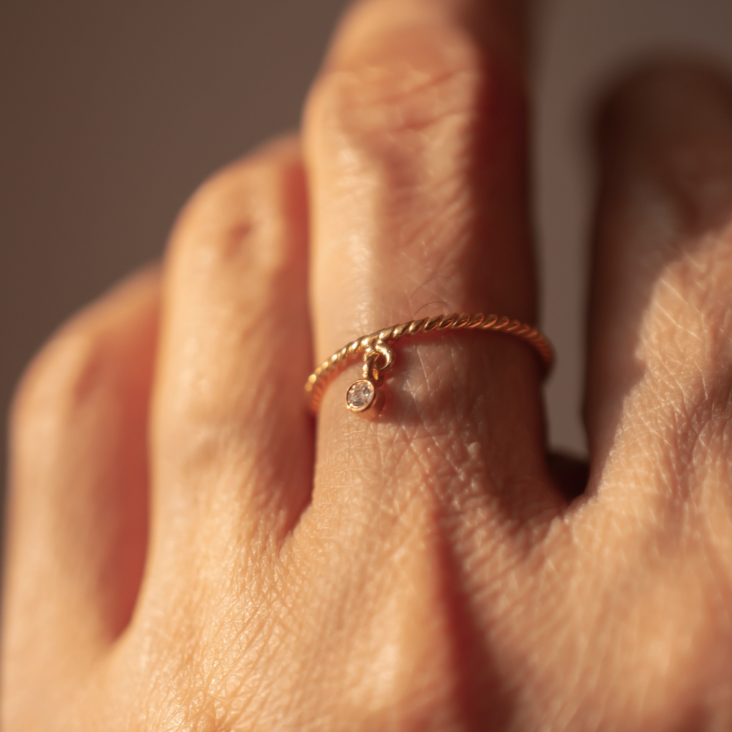 Tiny CZ Charm Ring, 925 Silver Minimal Engagement Ring, Twisted Wire Wedding gift, Promise Ring, Mothers day gift, Ring for women