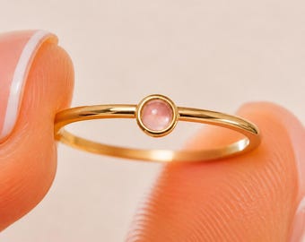 October Birthstone Ring Rose Quartz Ring 9k Solid Gold Dainty Pink Gemstone Ring Stacking Ring Birthday Gift Mom Promise Ring Petite for Her