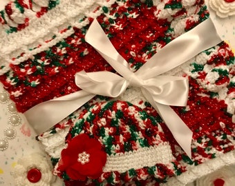 Christmas Baby Blanket, Crocheted Handmade Baby Blanket, Crocheted Baby Afghan, Baby Shower Gift, Baby Accessories, Baptismal Blanket