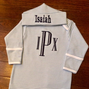 Monogrammed Footie Onesie - Blue stripe Footie - Monogrammed Going Home Outfit - Pink Stripe Footie - Baby Shower Gift - Personalized Gift