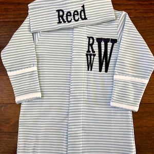 Monogrammed Blue Stripe Footie - Monogrammed Newborn Footie - Monogrammed Preemie Footie - Baby Boy Coming Home Outfit - Monogrammed Footie