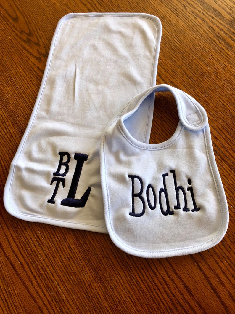 Monogrammed Burp Cloth Ans Bib Set Burp and Bib Set Etsy