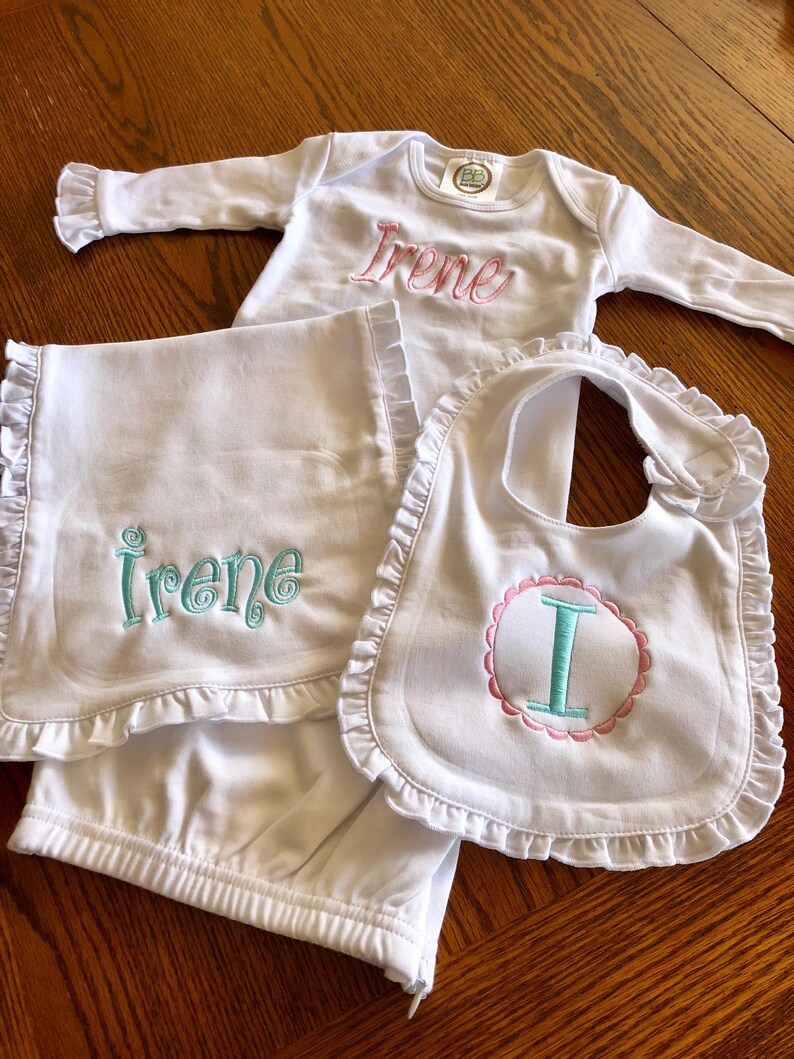 Monogrammed Baby Girl Set Monogrammed Gown Baby Shower Etsy