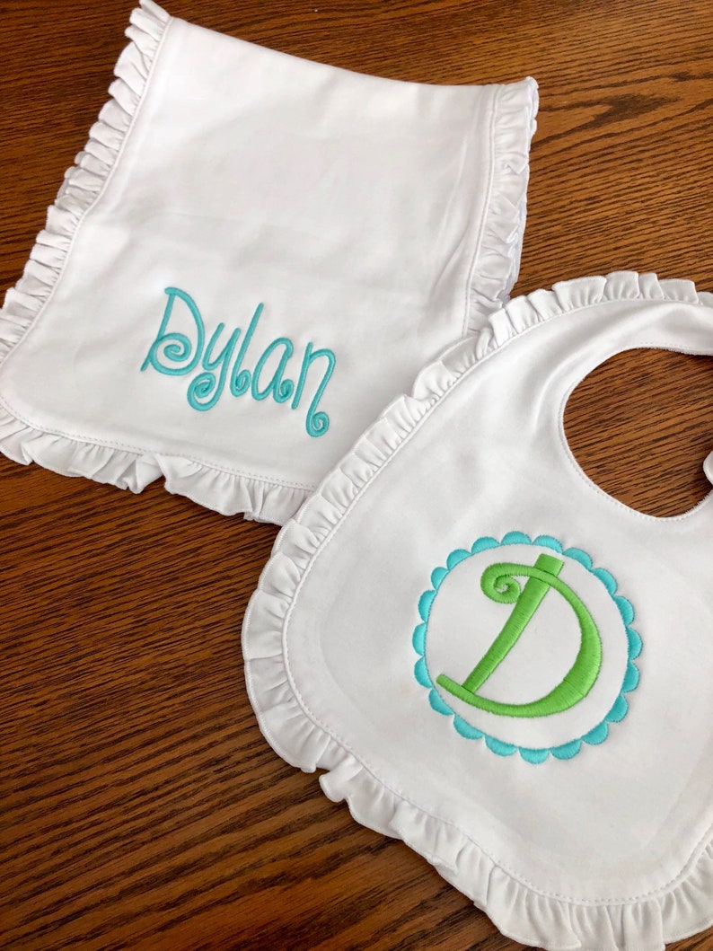 Monogrammed Burp Cloth ans Bib Set Burp and Bib Set Etsy