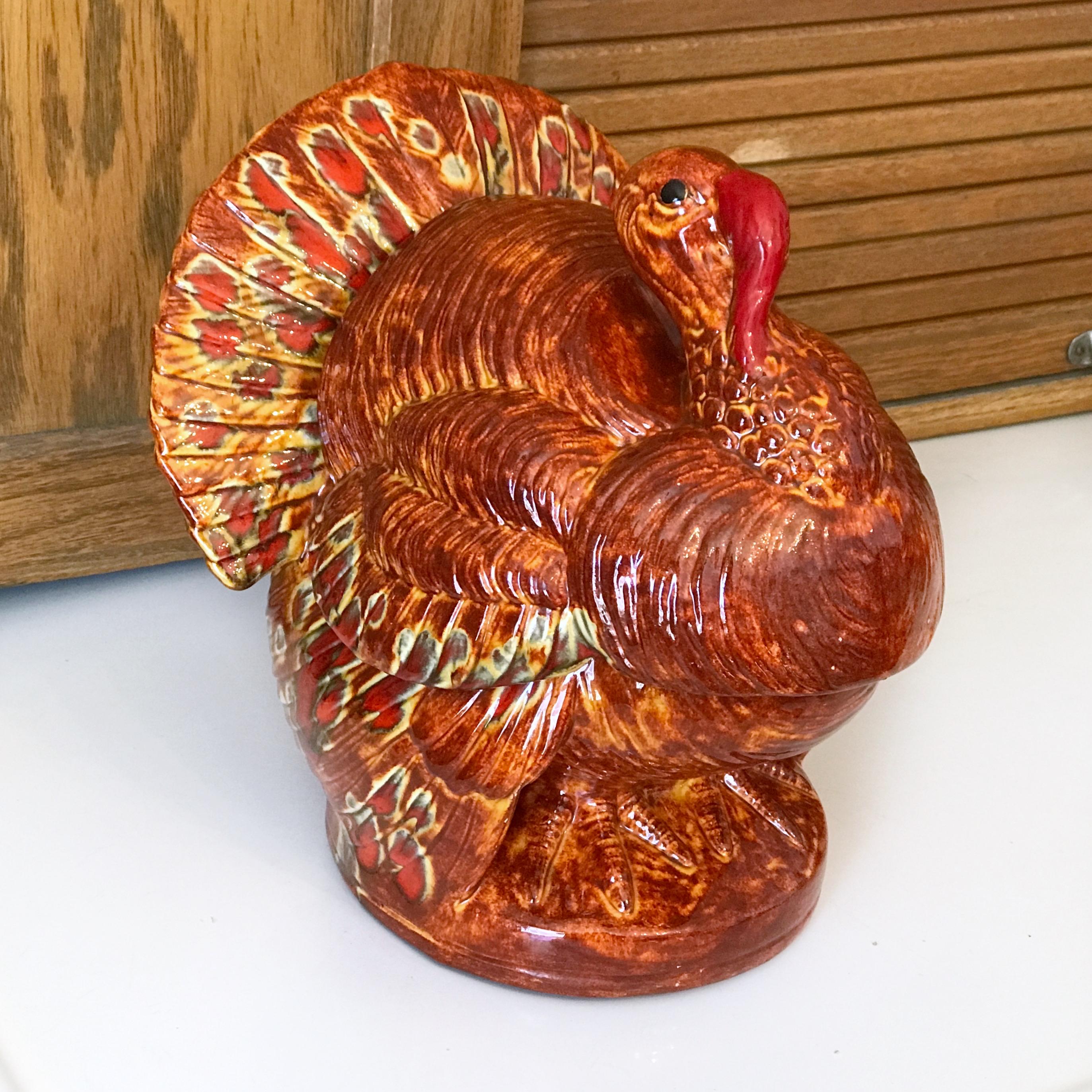 Vintage Atlantic Mold Ceramic Turkey Cookie Jar - Hand Painted