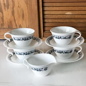 Corelle Old Town Blue Cup, Saucer, Creamer Set - 9 Pieces - Hook Handle Cups - Corelle Blue Onion
