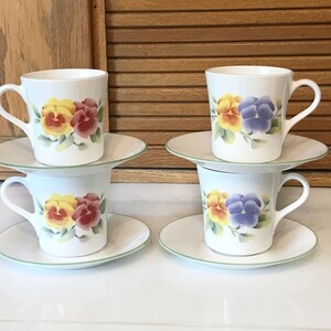 Corelle Corning Summer Blush Cup and Saucer Set - 8 Pieces - Corning Pansies