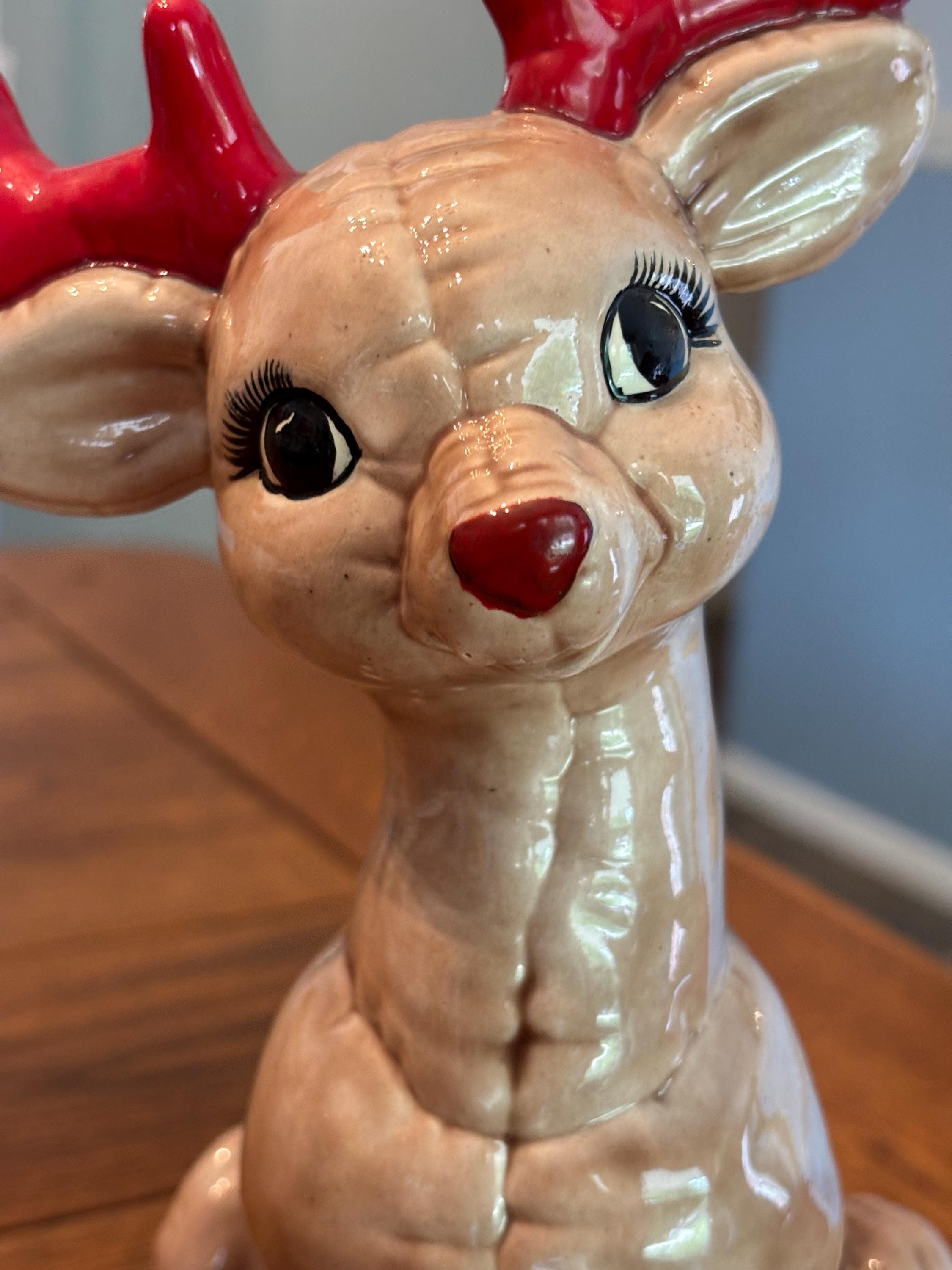 Vintage Kimple Ceramic Reindeer - Quilted Look - Shiny Finish
