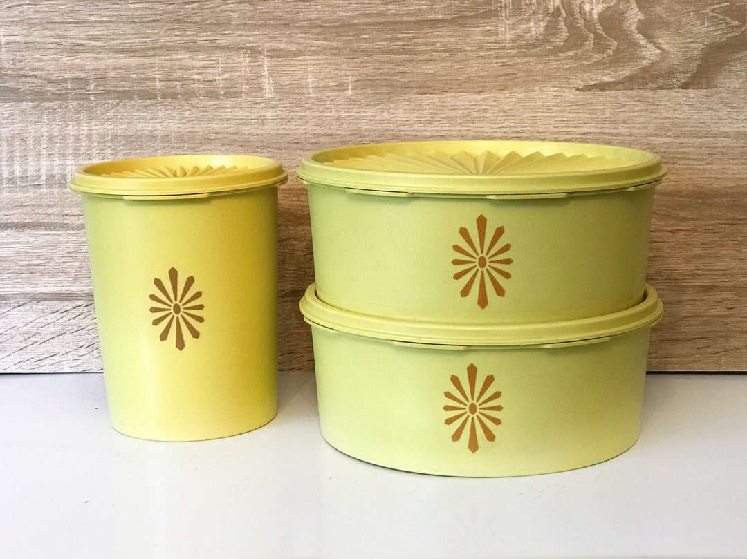 Vintage Tupperware Yellow Canister Set of 3 Servalier Lid Etsy