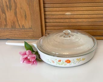Vintage Corningware Rangetopper Skillet, Wildflower, Lid, N-10-B, 10"
