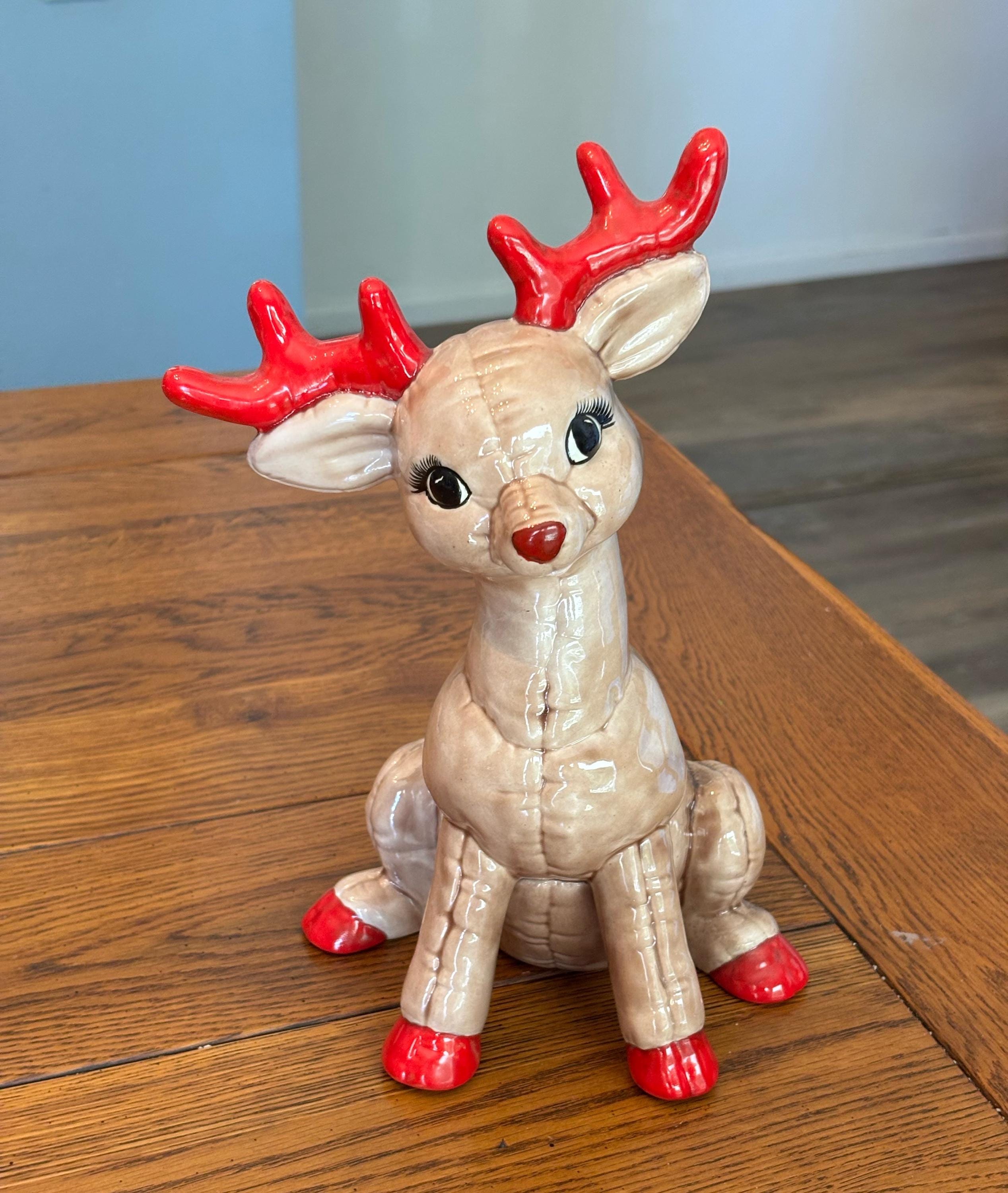 Vintage Kimple Ceramic Reindeer - Quilted Look - Shiny Finish