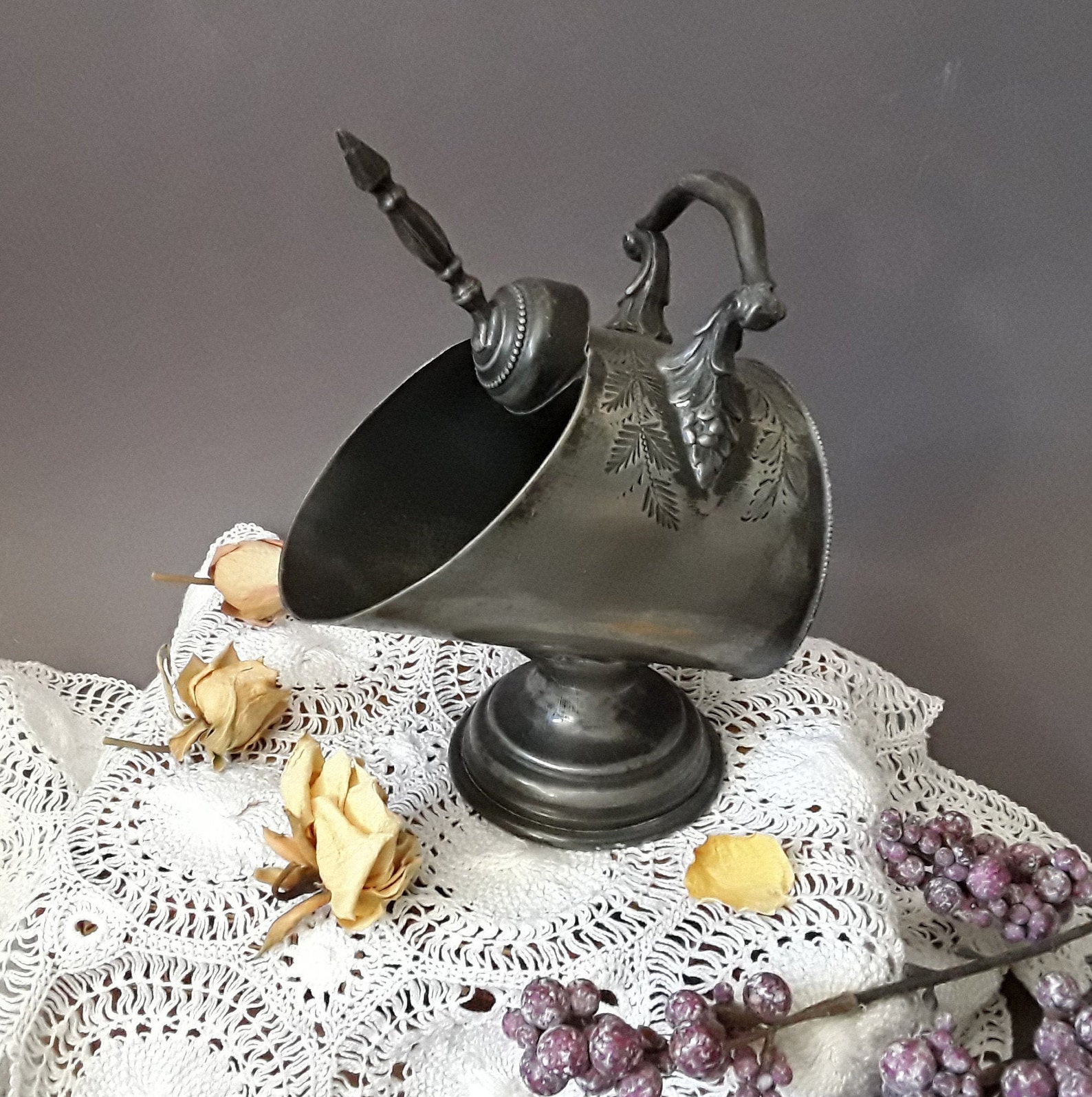 Vintage Victorian Sugar Scuttle Bowl Serving Scuttle Pewter Etsy