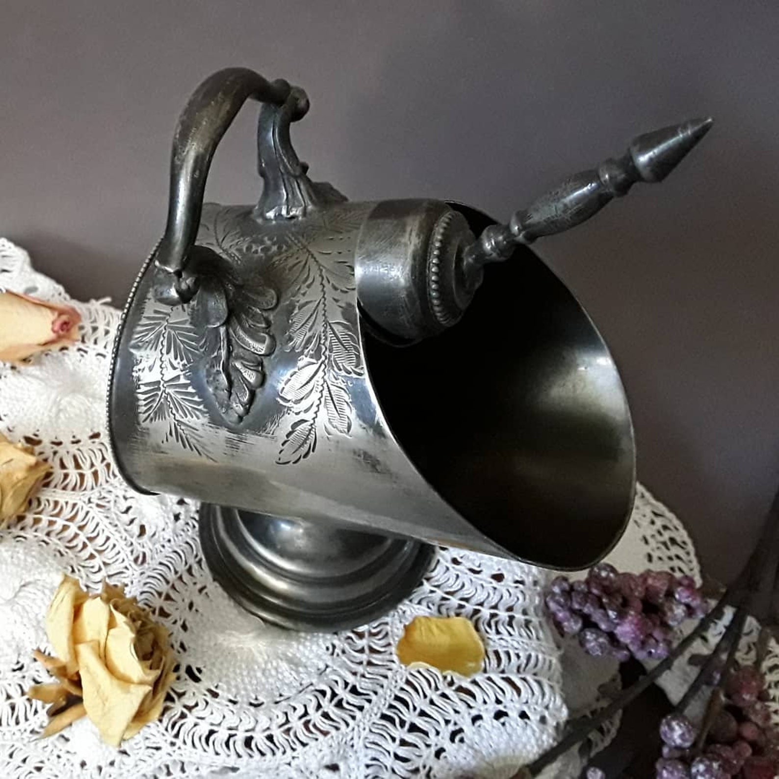 Vintage Victorian Sugar Scuttle Bowl Serving Scuttle Pewter Etsy