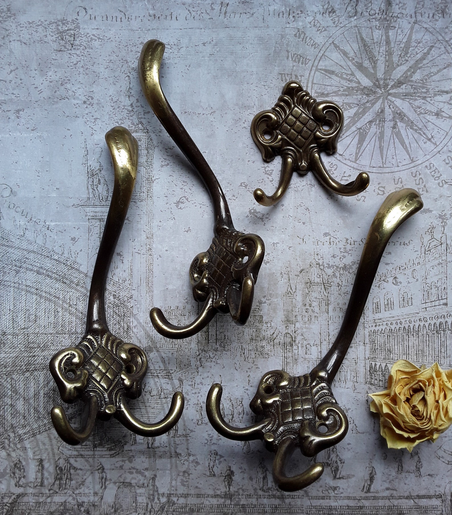 Vintage brass coat hooks wardrobe hooks bronze hooks German Etsy