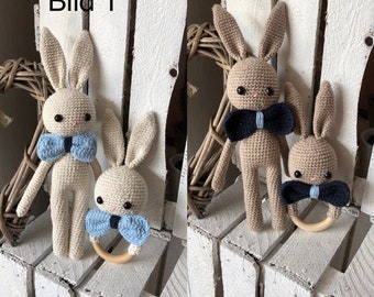 Easter bunny, bunny amigurumi, rattles, bunny, soft toy, gift for a boy, gift for a girl, baby gift personalized