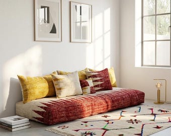 Marokkaanse vloer bankstel, 7 stuks handgemaakte berber kelim stoelen, tapijt bankhoes, Arabische Majlis, boho vloerkussens, yoga stoelen, etnisch decor