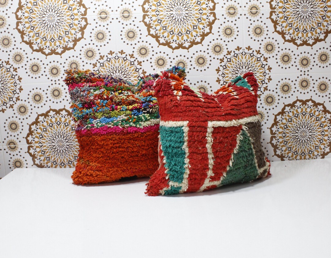 Set Of2 Vintage Moroccan Pillows 100 Wool Absolutely Etsy