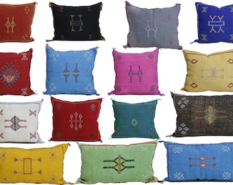 Más de 20 almohadas marroquíes bohemias, funda de almohada de seda de Cactus, almohada bereber tejida a mano, funda de cojín de seda de Cactus Sabra colorida