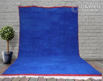 Moroccan rug blue - Berber rug - Custom Moroccan rug - Beni ourain rug - Handmade rug - Plain Wool rug - Solid blue rug - custom made rugs
