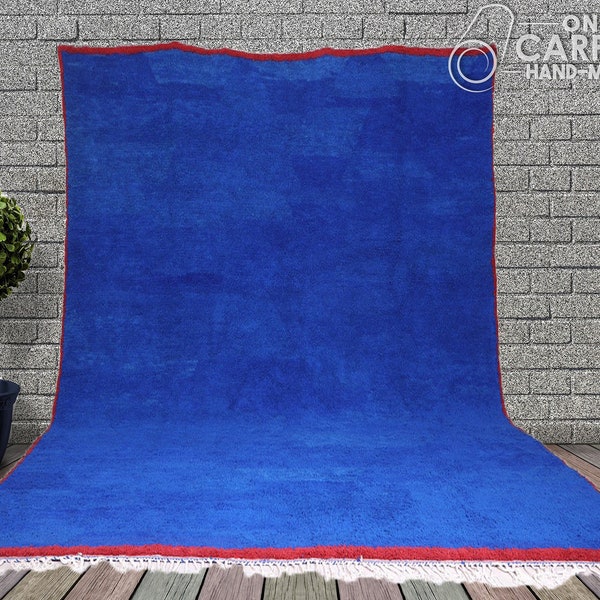 Moroccan rug blue - Berber rug - Custom Moroccan rug - Beni ourain rug - Handmade rug - Plain Wool rug - Solid blue rug - custom made rugs