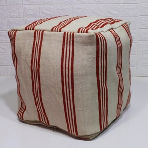 Moroccan Kilim Pouf, Floor Pouf, Vintage Moroccan Ottoman, Beni Ourain Square Pouf, Yoga Meditation Cushion, Outdoor Red Kilim Pillows