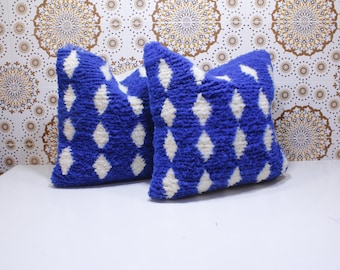 Juego de dos (2) almohadas marroquíes 100% lana, almohada absolutamente hermosa, almohada de suelo, diseño marroquí bereber para el hogar, kilim bereber hecho a mano