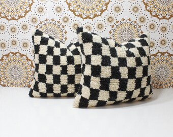 Juego de dos (2) almohadas a cuadros marroquíes, almohadas a cuadros cuadrados, almohadas a cuadros, almohadas de suelo bereberes, almohadas otomanas boho