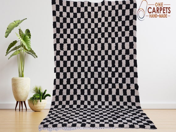 Custom Moroccan Checkerboard Rug - Handmade Berber Wool Carpet - Black & White Checkered Rug - Genuine Moroccan Area Rug - Made to Order
