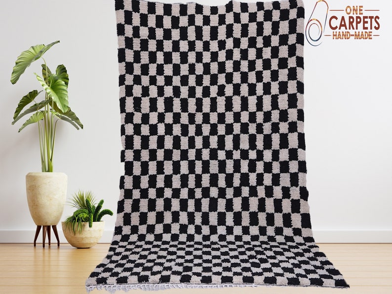 custom  Moroccan carpet Large Beni Ourain Rugs Carpet Berber- checkerboard- Creamy handmade Hand-Woven Area Rug 