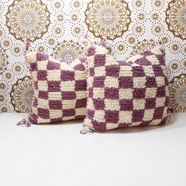 set of two (2) Moroccan Checkered pillows Square Checker pillows, Checked pillows Berber Floor Cushion pillows Ottoman Bohemian pillows