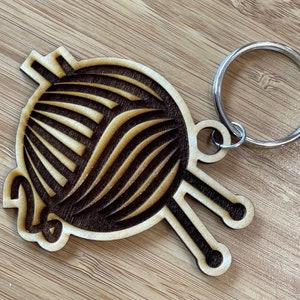 Laser cut wood knitting keychain