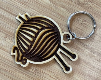 Laser cut wood knitting keychain