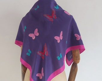 Vintage jaren 90 Hanae Mori vlinders print grote zijden sjaal