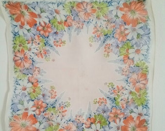 Vtg 40s  pretty floral print rayon pocket square