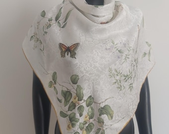 Vintage 90s Jim Thompson Butterflies & berries print silk scarf w/tags