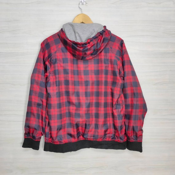 Windbreaker Jacket Hoodie Jacket Checkered Red Black Hipster