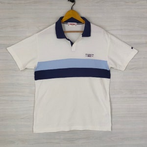 90s Mc Gregor Polo Shirt Large Vintage McGregor Sportswear Top Tee Striped White Blue Size L