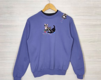 Top Stitch By Morning Sun Sweatshirt Small Vintage 90s 2000s Cat Crewneck Jumper Pullover Blue Size S
